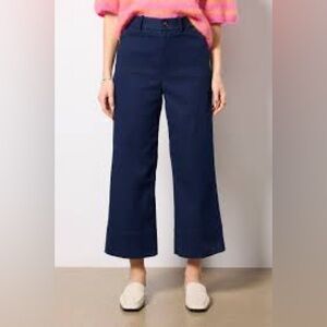 Spanx Stretch Twill Cropped Wide Leg Pants Navy Blue Womens Large Classic Preppy